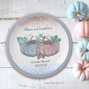 Pumpkin Gender reveal Pink Blue Autumn Glitter Paper Plate