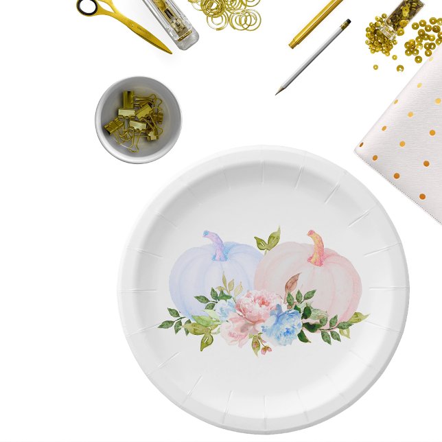 Pumpkin Gender reveal Pink Blue Autumn Paper Plate (Creator Uploaded)