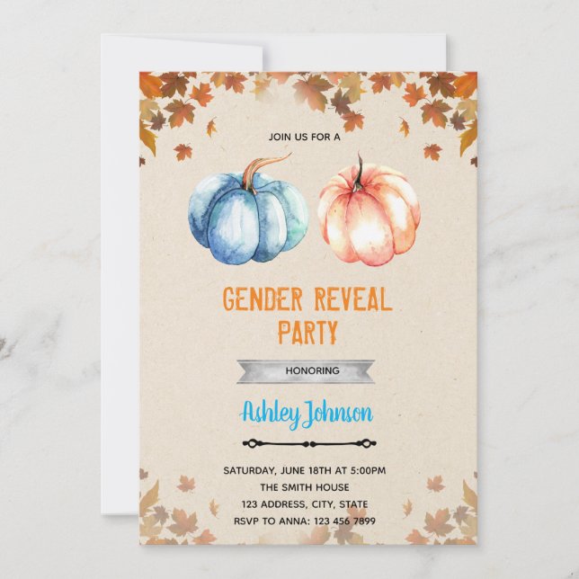 Pumpkin gender reveal shower invitation (Front)