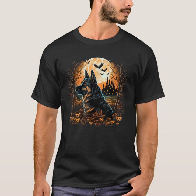 Pumpkin German Shepherd costume on German Shepherd T-Shirt (Front)