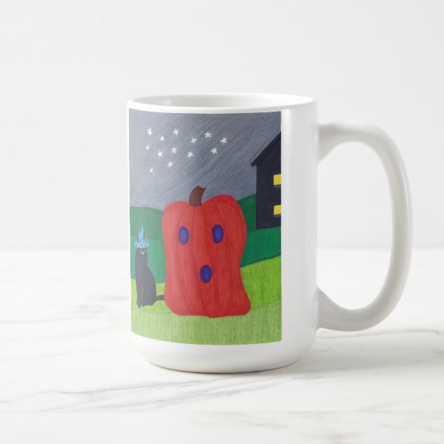 Pumpkin Ghost and Wizard Cat Halloween Mugs (Right)