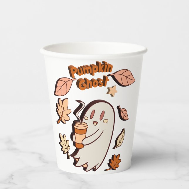Pumpkin Ghost Autumn Latte Paper Cups (Front)