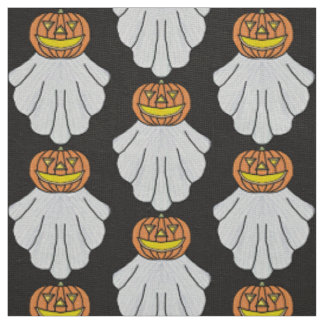 Pumpkin Ghost (black) - Ivory Linen Fabric