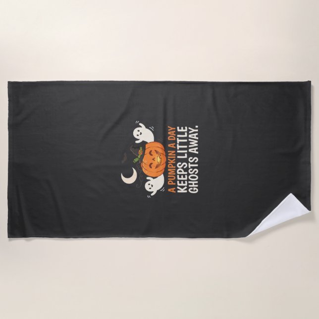 Pumpkin Ghost Halloween Quote Design_1 Beach Towel (Front)