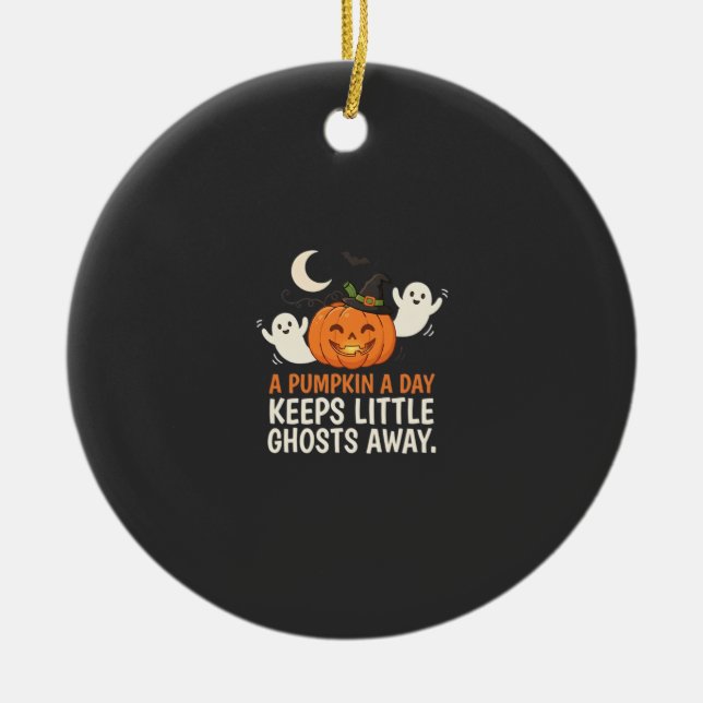 Pumpkin Ghost Halloween Quote Design_1 Ceramic Tree Decoration (Front)