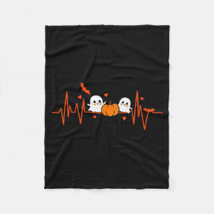 Pumpkin Ghost Heartbeat Ekg Halloween Ecg Tech Car Fleece Blanket