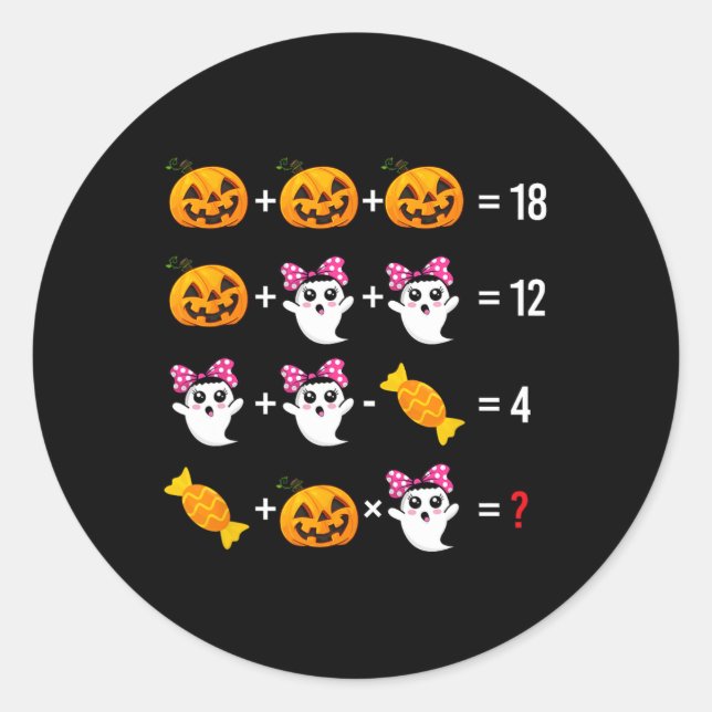 Pumpkin Ghost Mathematics Mathematics Halloween Cu Classic Round Sticker (Front)