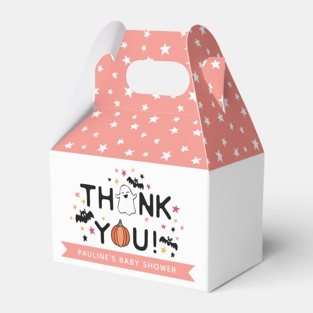 Pumpkin Ghost Pink Halloween Baby Shower Thank You Favour Box (Front Side)