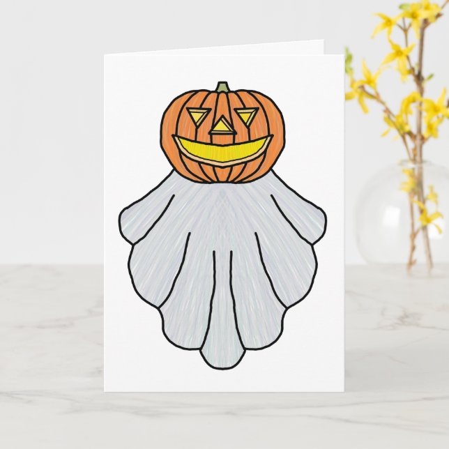 Pumpkin Ghost (single white) - Greeting Card (Yellow Flower)