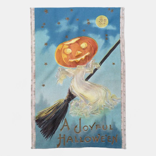 Pumpkin Ghost Witch Tea Towel (Vertical)