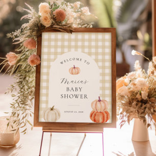 Pumpkin Gingham Baby Shower Welcome Poster