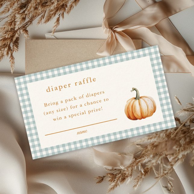 Pumpkin Gingham Fall Baby Shower Diaper Raffle Enclosure Card (Elegant fall baby shower pumpkin diaper raffle invitation enclosure cards.)