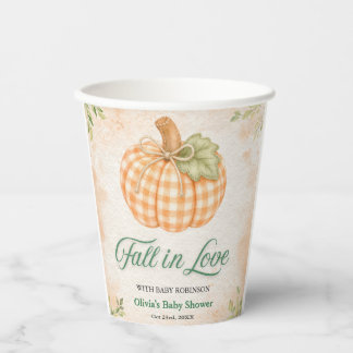 Pumpkin Gingham Fall in Love Baby Shower  Paper Cups