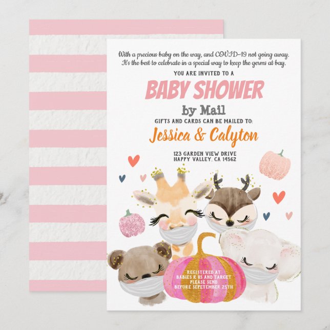 Pumpkin Girl Baby Shower By Mail Woodland Animal Invitation (Front/Back)