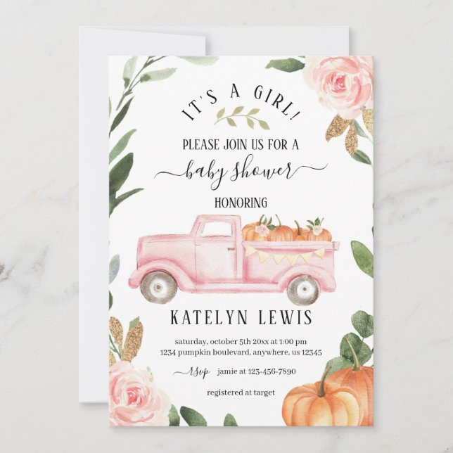 Pumpkin Girl Baby Shower Invitation (Front)