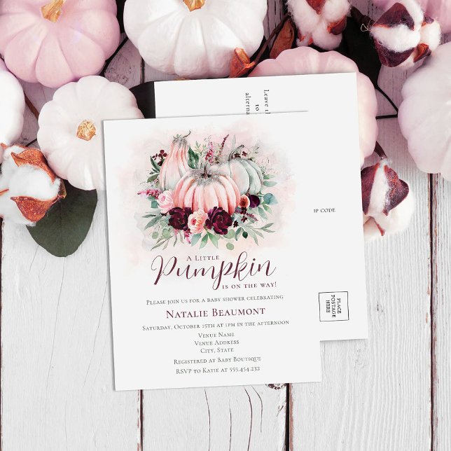 Pumpkin Girl Baby Shower Invitation Postcard (Creator Uploaded)