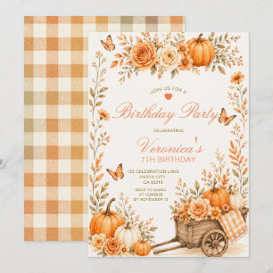 Pumpkin Girl Birthday Party Fall Autumn Floral Invitation