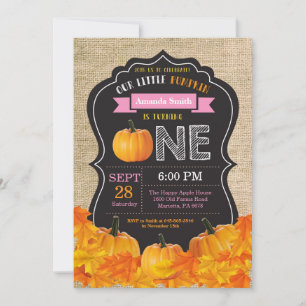 Pumpkin Girl First Birthday Invitation Pink Burlap