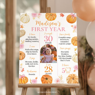 Pumpkin Girl First Year Photo Milestone Poster