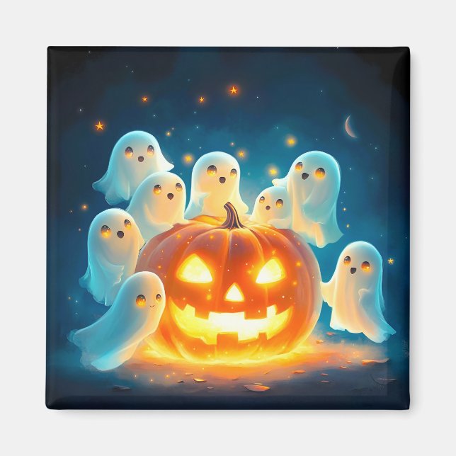 Pumpkin Glow Ghost Party Watercolor Magnet (Front)