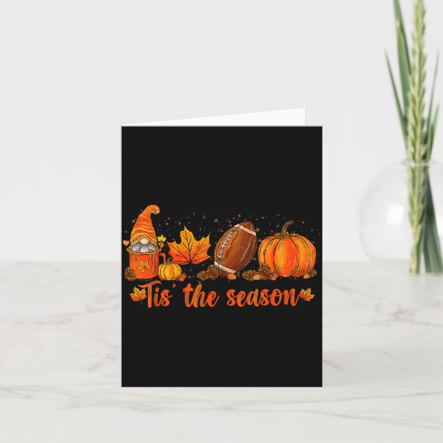 Pumpkin Gnome Football Tis The Season Fall Thanksg Card (Front)