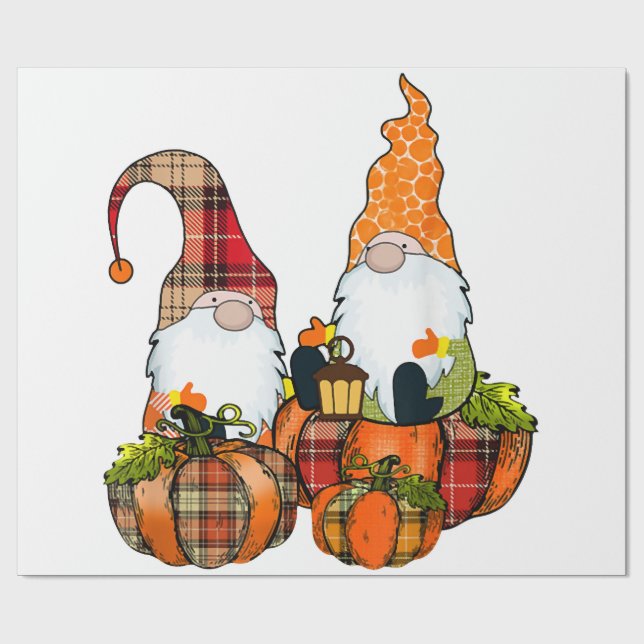 Pumpkin Gnomes Fall Autumn Cute Halloween Wrapping Paper (Flat)