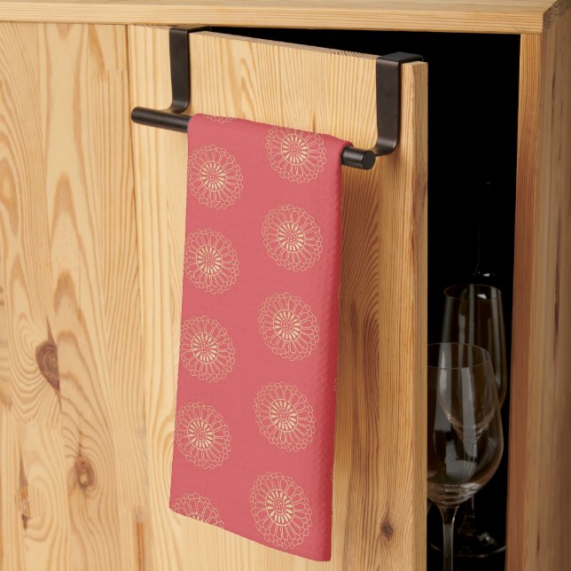 Pumpkin | Golden Zinnia Flower Medallions Tea Towel (Thirds Fold)