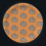 Pumpkin gray & orange Halloween party Paper Plate<br><div class="desc">Cool Black and orange Jack O'lantern Halloween party paper plates.
Fun party supplies,  decorations and disposable accessories for costume party,  halloween,  scary,  fright,  frightening,  trick or treat,  night gathering,  bbq,  dinner,  birthday,  wedding.

Available in small and large. Change the quantity to get the cheapest bulk price.</div>