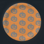 Pumpkin gray & orange Halloween party Paper Plate<br><div class="desc">Cool Black and orange Jack O'lantern Halloween party paper plates.
Fun party supplies,  decorations and disposable accessories for costume party,  halloween,  scary,  fright,  frightening,  trick or treat,  night gathering,  bbq,  dinner,  birthday,  wedding.

Available in small and large. Change the quantity to get the cheapest bulk price.</div>