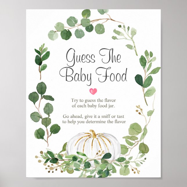 Pumpkin Greenery Bridal Shower Guess the Baby Food Poster (Front)