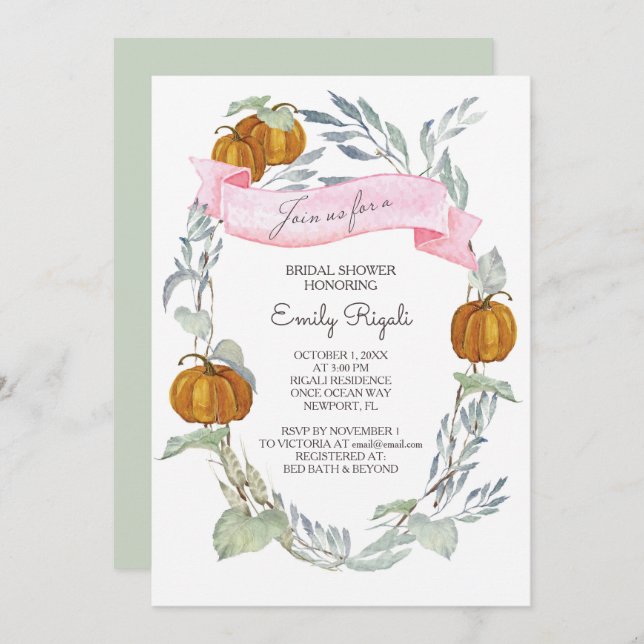 Pumpkin Greenery Bridal Shower Invitation (Front/Back)