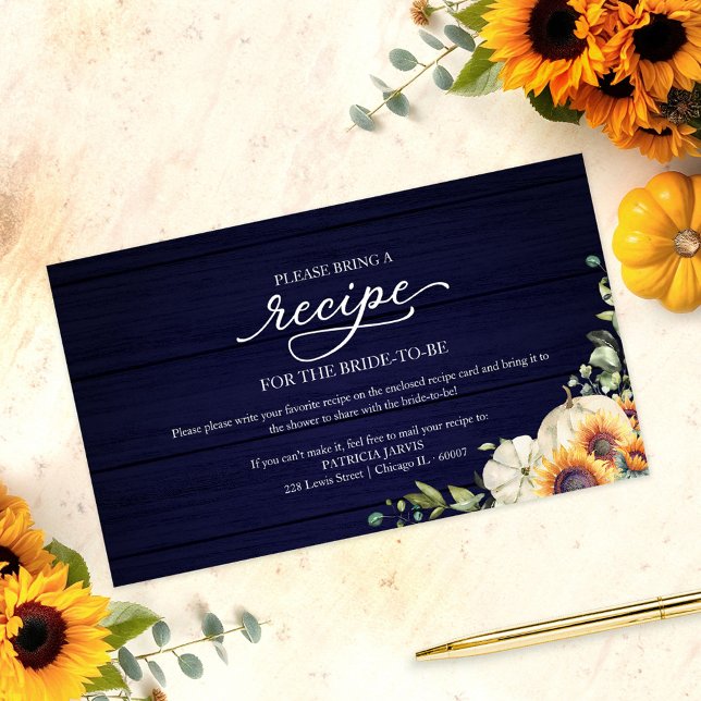 Pumpkin Greenery Fall Bridal Shower Recipe Request Enclosure Card (Creator Uploaded)