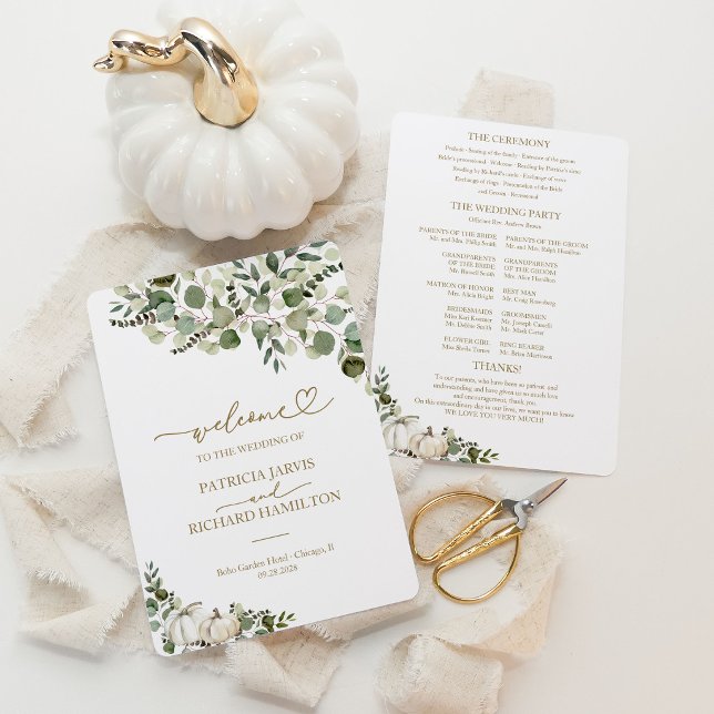 Pumpkin Greenery Fall Wedding Ceremony Program Invitation (Creator Uploaded)