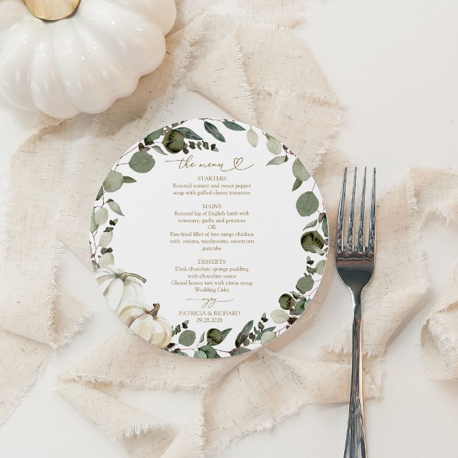 Pumpkin Greenery Wreath Circle Wedding Menu Card (Creator Uploaded)