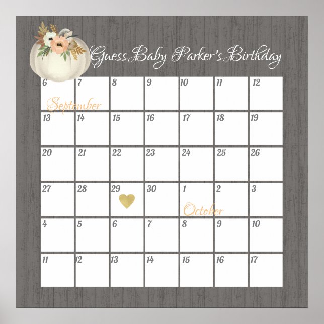 Pumpkin Guess Baby's Due Date Poster (Front)