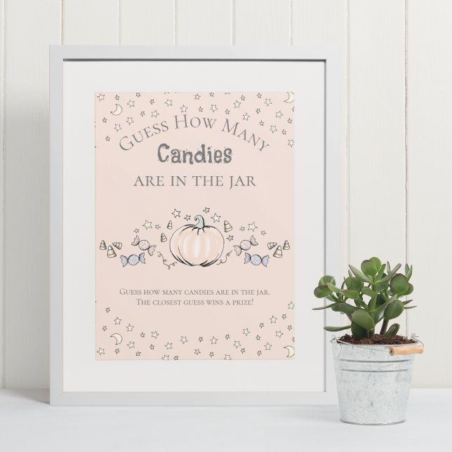 Pumpkin Guess How Many Candies Game Poster (Elegant & Whimsical Fall Baby Shower Game Poster. Frame Not Included. Hand-Drawn Pumpkin Drawing.)