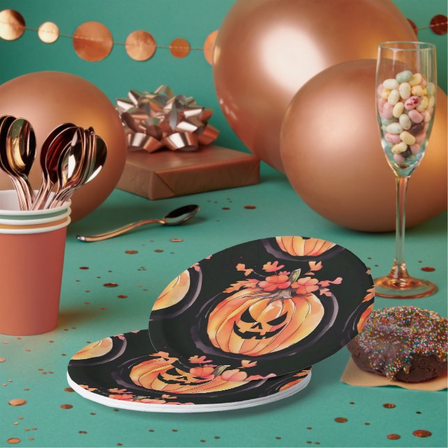 Pumpkin Halloween Art Paper Plate (Multi)