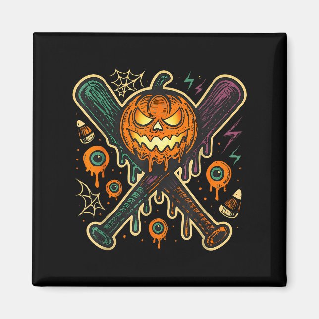 Pumpkin Halloween Baseball Ice Cream Drip Soky Boy Magnet (Front)