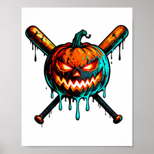 Pumpkin Halloween Baseball Ice Cream Drip Soky Boy Poster