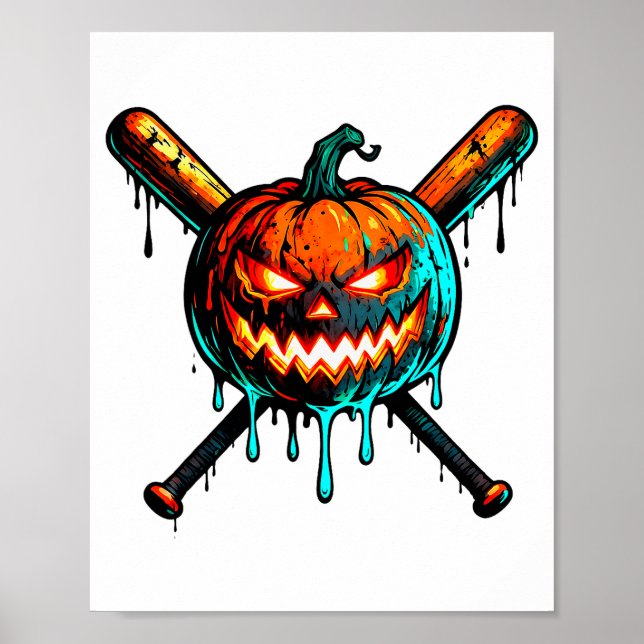 Pumpkin Halloween Baseball Ice Cream Drip Soky Boy Poster (Front)