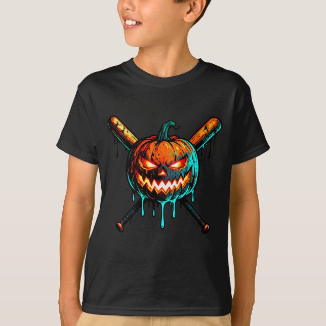 Pumpkin Halloween Baseball Ice Cream Drip Soky Boy T-Shirt (Front)