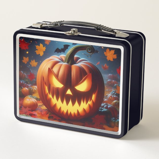 pumpkin/Halloween/bat spooky  Metal Lunch Box (Front)