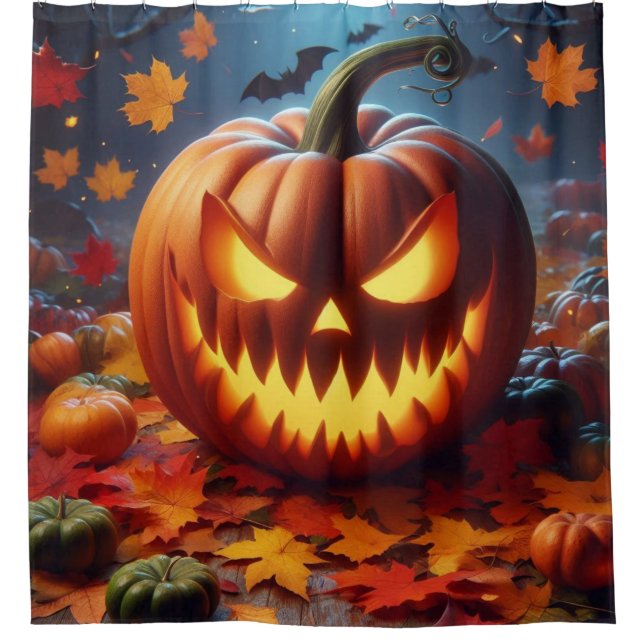 pumpkin/Halloween/bat spooky  Shower Curtain (Front)