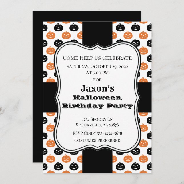Pumpkin Halloween Birthday Party Invitation (Front/Back)