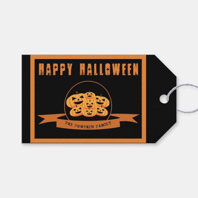 Pumpkin Halloween Black and Orange Gift Tag (Front (Horizontal))