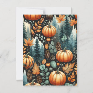 Pumpkin Halloween, Botanical Greenery & Fall Postcard