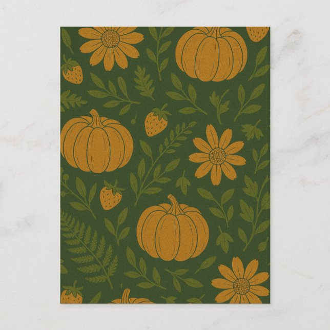Pumpkin Halloween, Botanical Greenery & Fall  Postcard (Front)