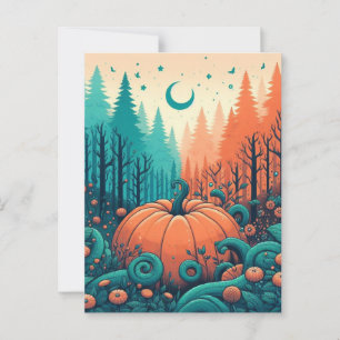 Pumpkin Halloween, Botanical Greenery & Fall Postcard