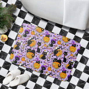 Pumpkin Halloween Candy Black Cats Bath Mat