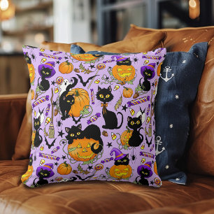 Pumpkin Halloween Candy Black Cats Cushion